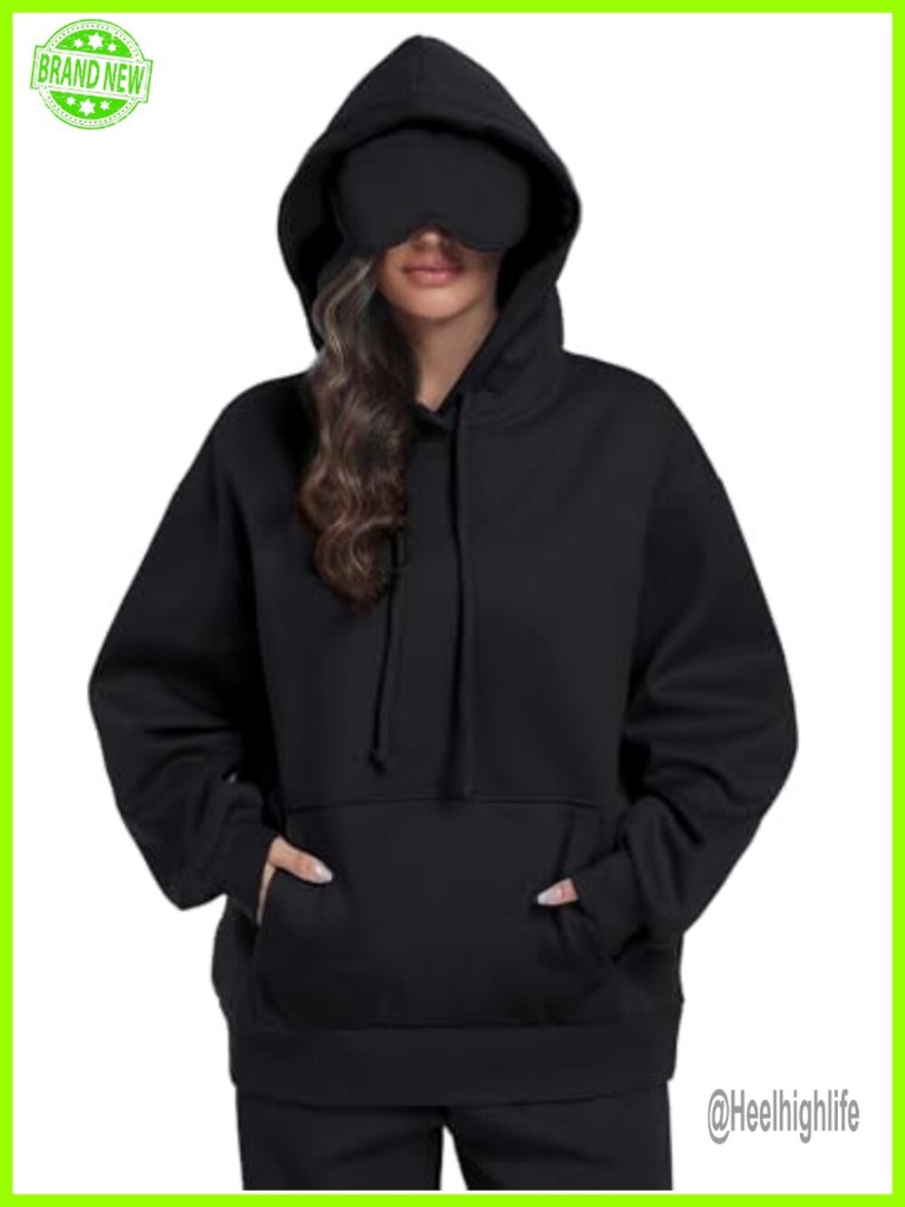 Travel Hoodie with Built-In Eye Mask Oversized Fleece Pullover Sweatshirt